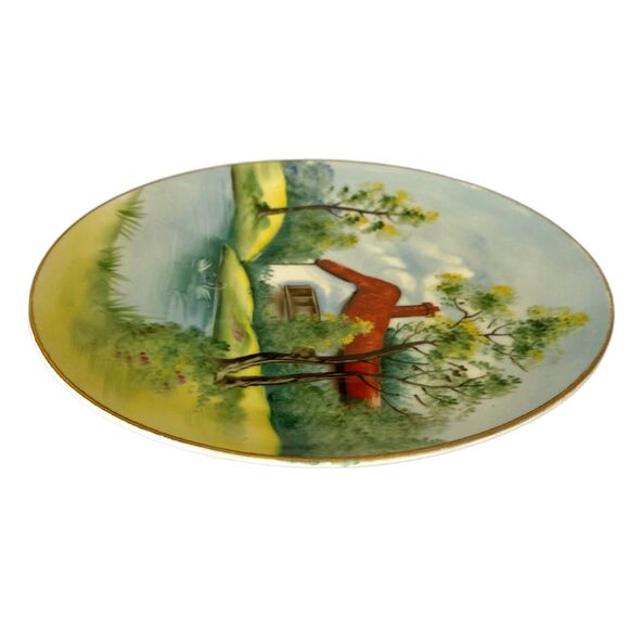 Vintage 1950s Japan Hand Painted Scenic Woodland Cabin Collectible Plate 8" - Picture 4 of 5